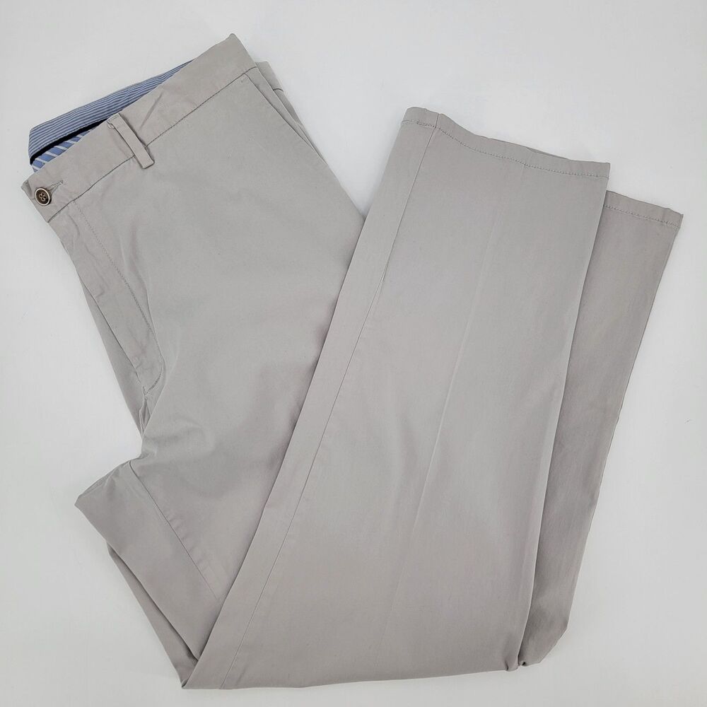Peter Millar Mens 38x30 Light Gray Cotton/Silk Stretch 5-Pocket Chino Pants